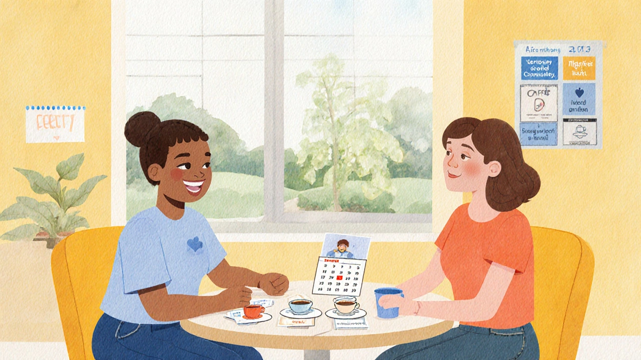 A support worker and participant practice a first‑date scenario using visual aids.