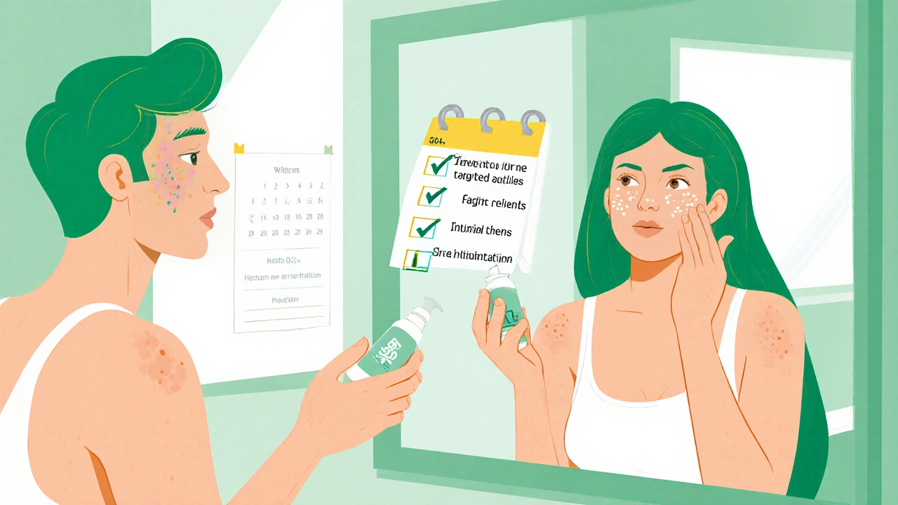 Clear‑skinned patient applying sunscreen and moisturizer after treatment.