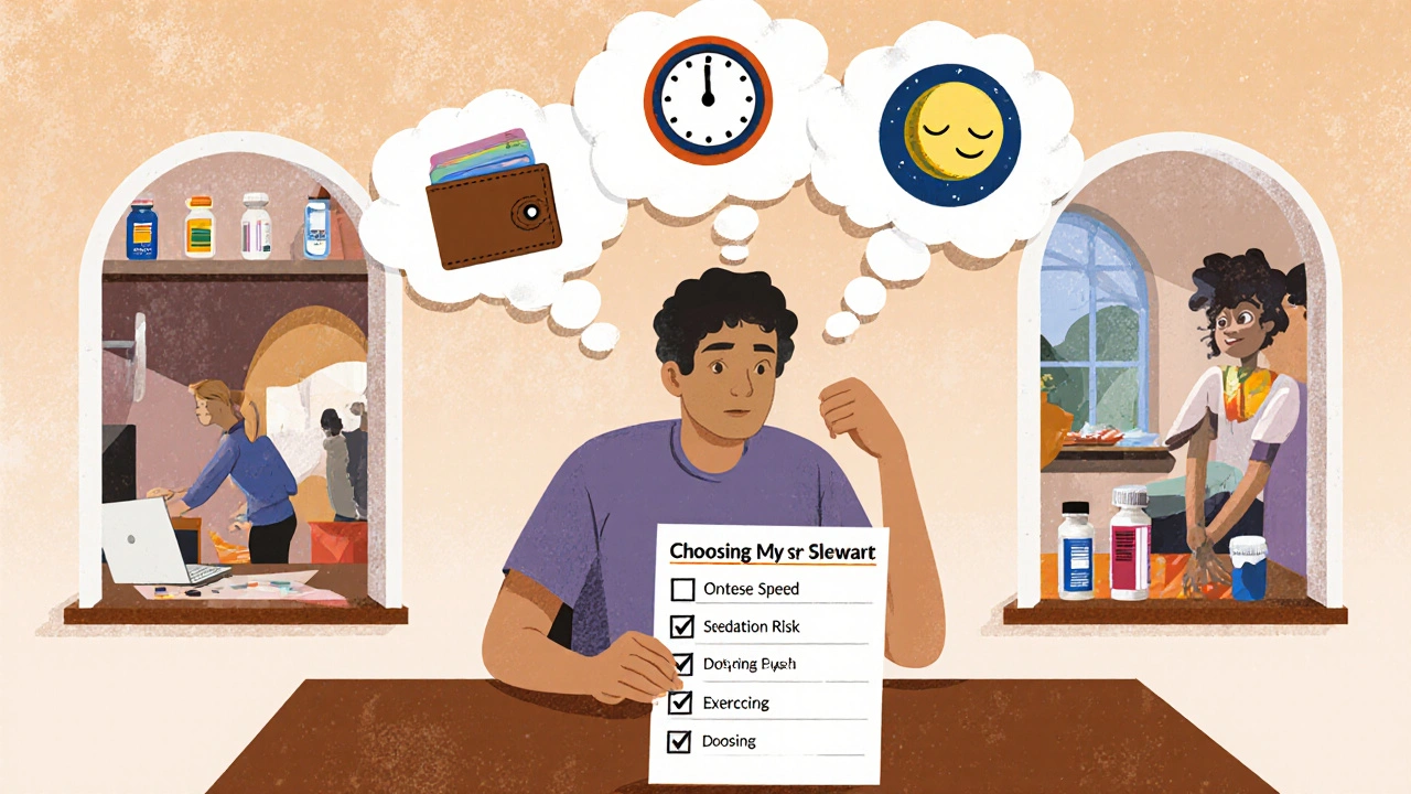 Patient uses a checklist with icons to decide on a muscle relaxant.
