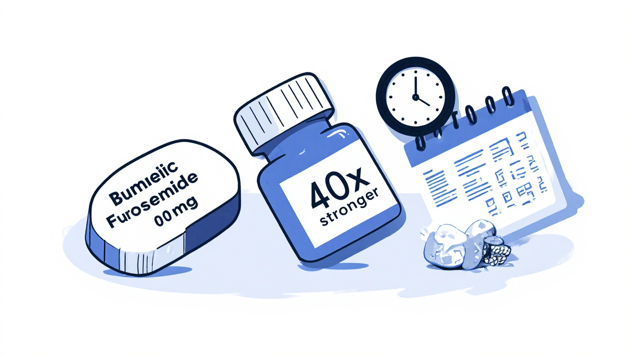 Three diuretic pills compared visually with potency and duration labels