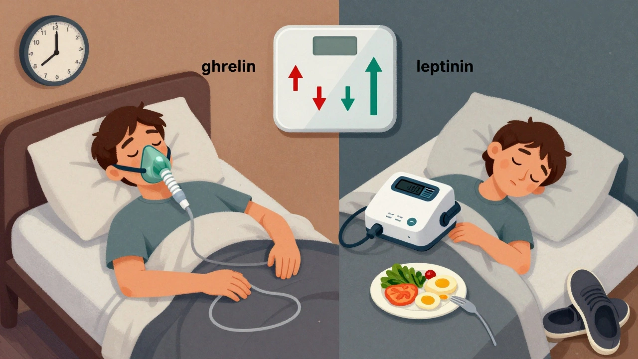 Before and after sleep scene: chaotic CPAP use vs. peaceful rest with healthy habits.