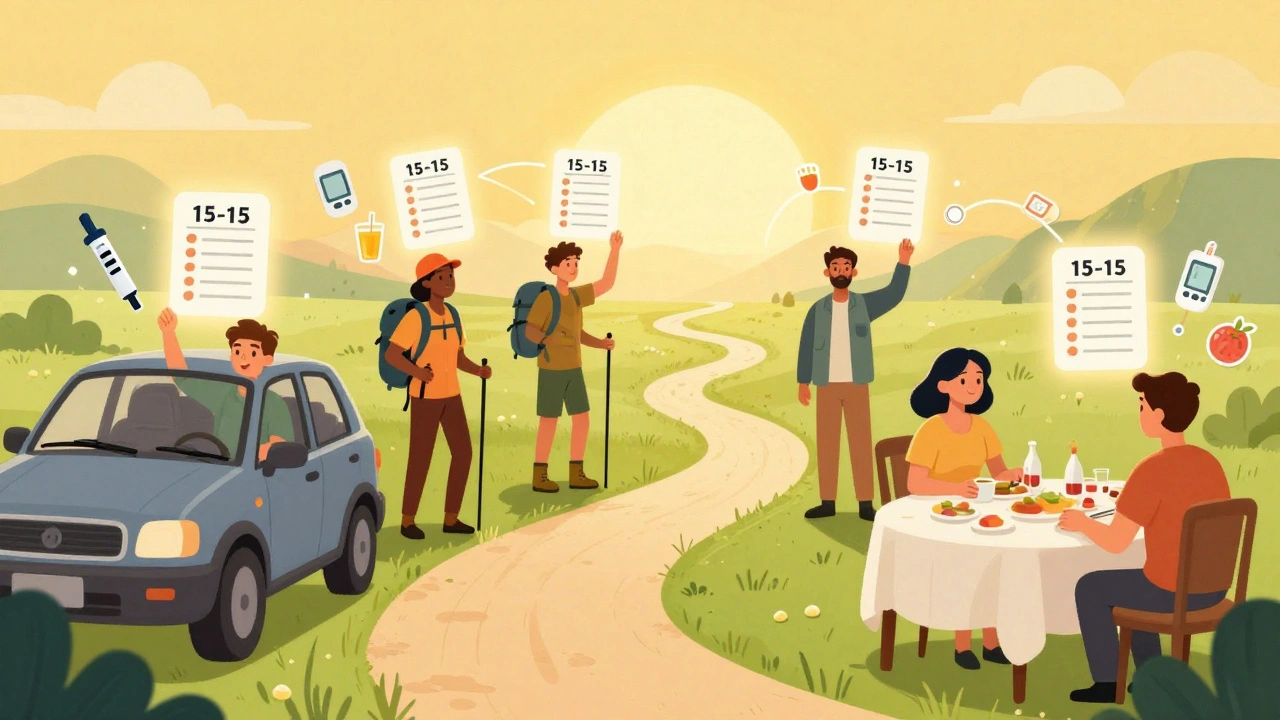 Diverse group with prevention tools and 15-15 checklist leading to a bright horizon.