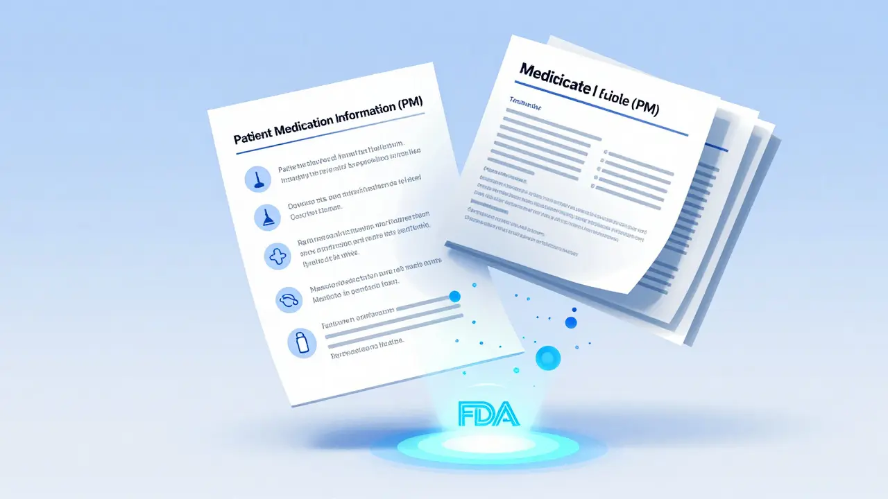 A single clean PMI page floating as old guides dissolve, with FDA logo glowing in background.