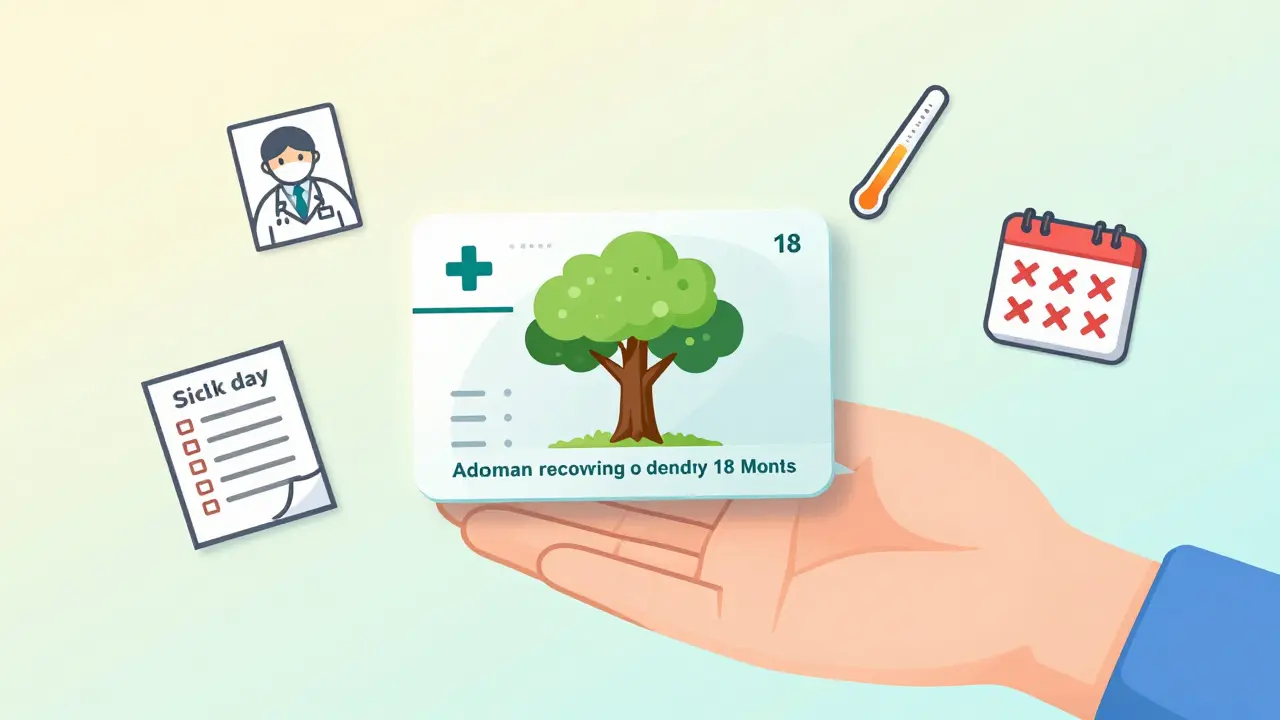 Medical alert card with transparent adrenal recovery timeline, surrounded by health icons.