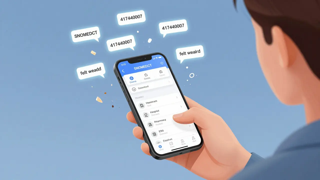 Person updating digital allergy record on smartphone, with accurate codes syncing across healthcare systems.