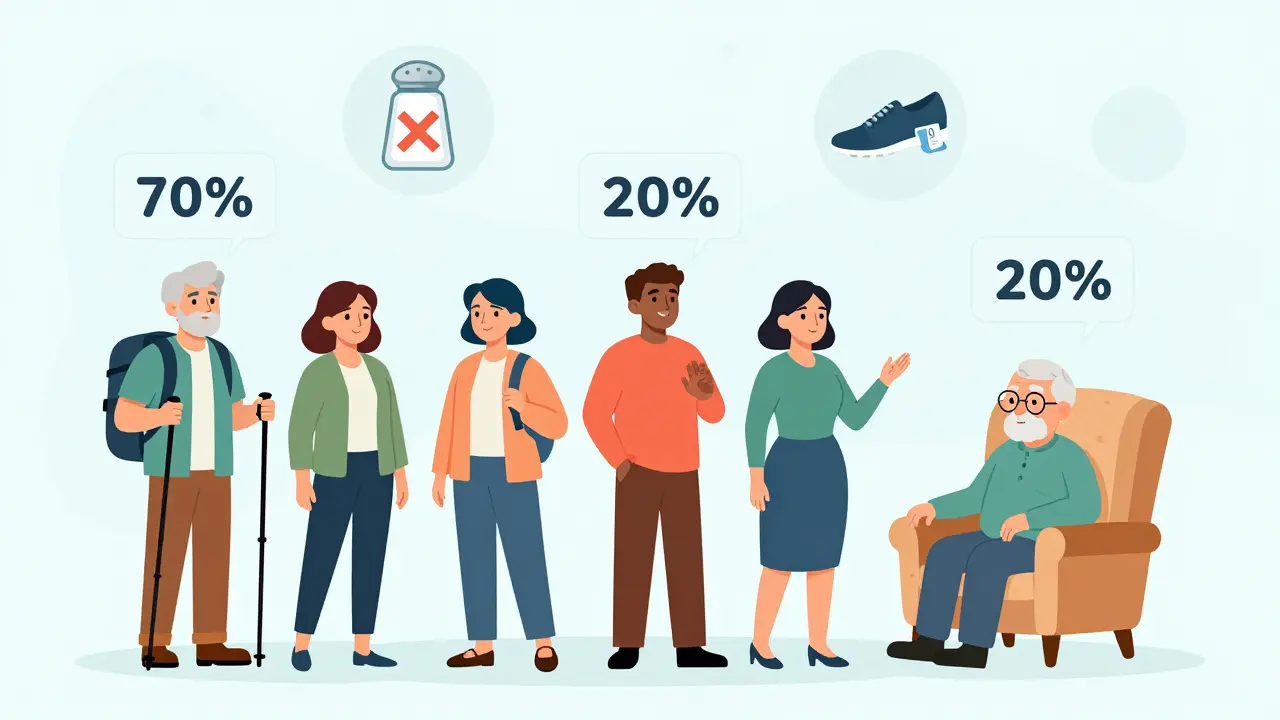 Illustration of diverse adults with different personalized blood pressure target numbers.