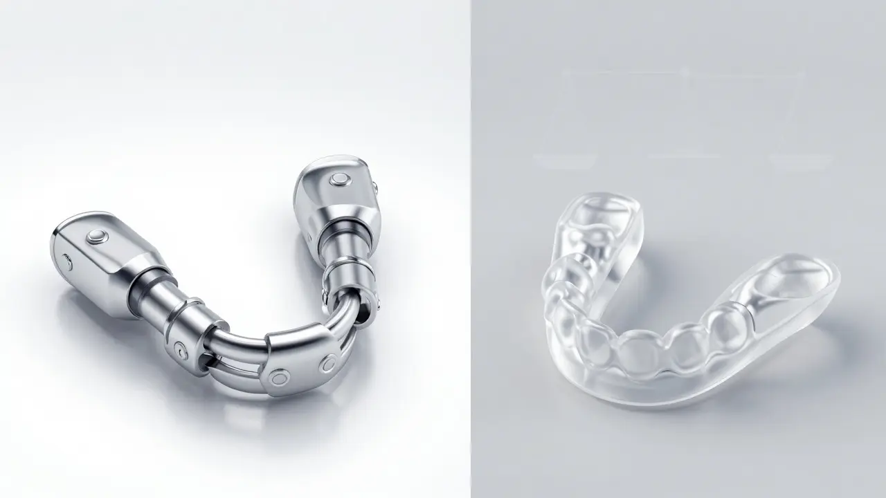 Comparison between a custom dental device and a generic OTC mouthpiece.