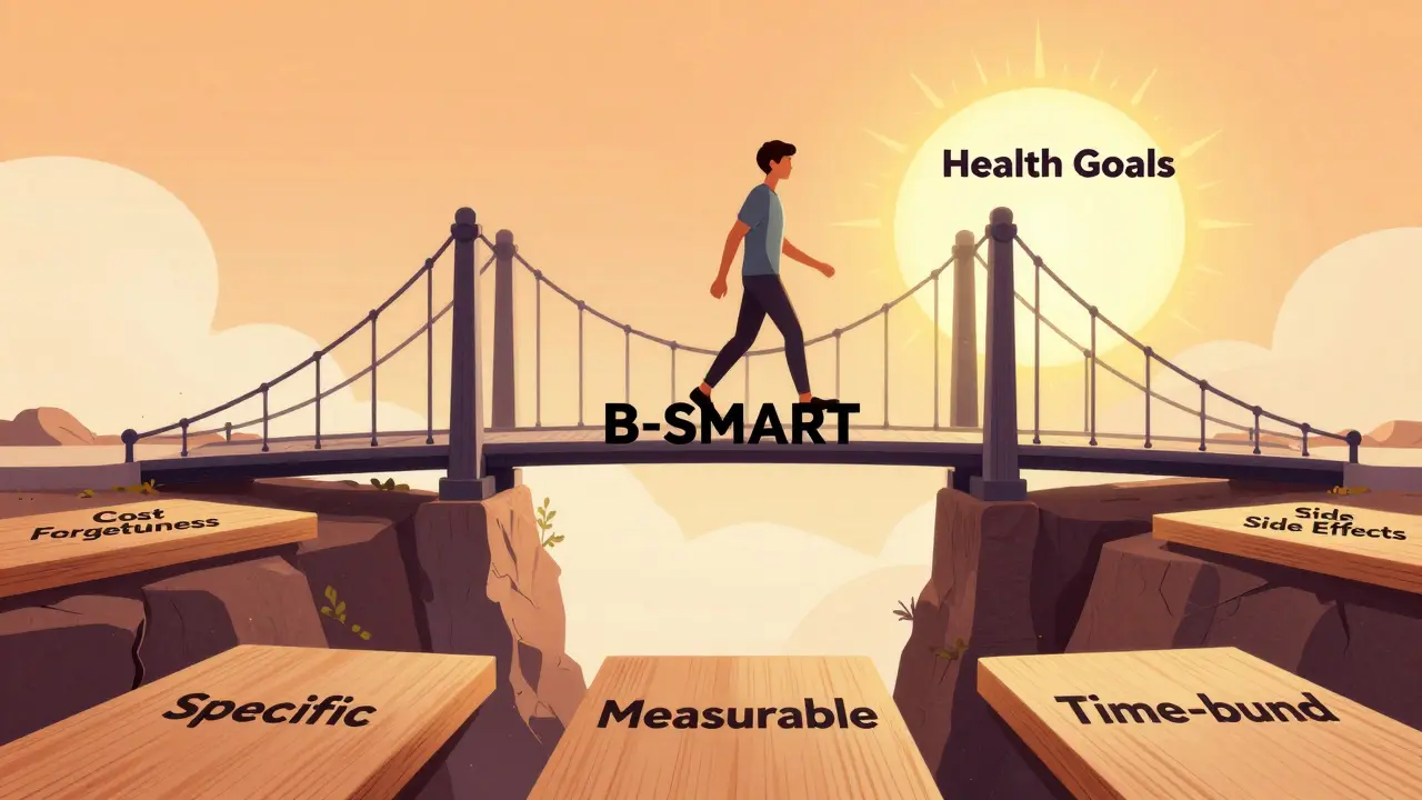 Patient walking on B-SMART bridge over health barriers