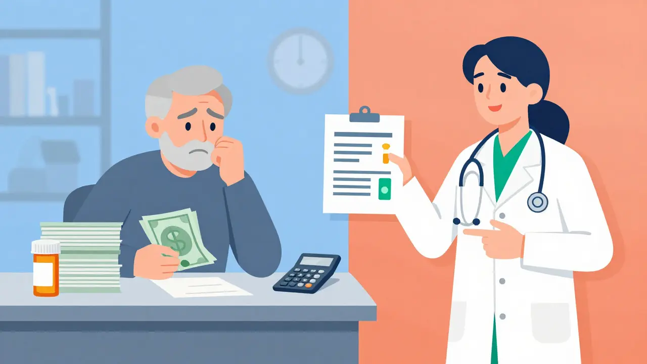 Illustration contrasting medication costs with pharmacist support