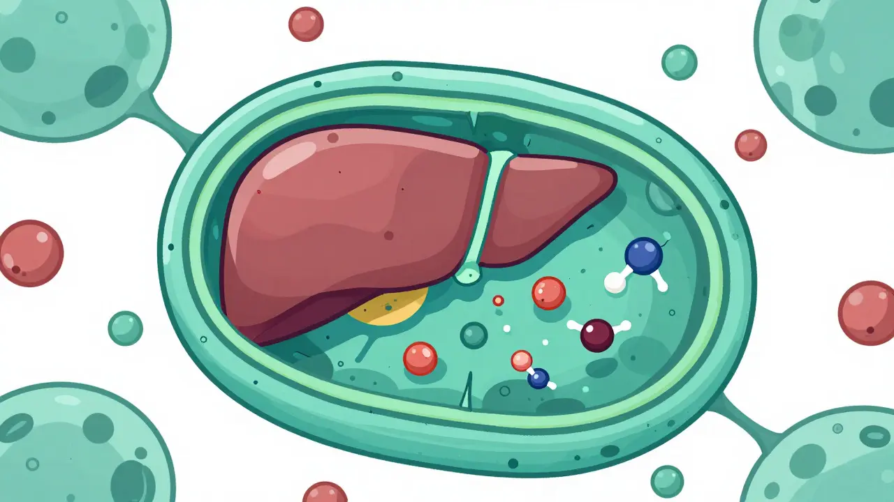 Illustration of liver cell enzyme leakage representing mild statin effects