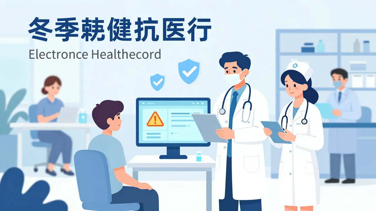 Medical team reviewing automated safety alerts on a digital interface