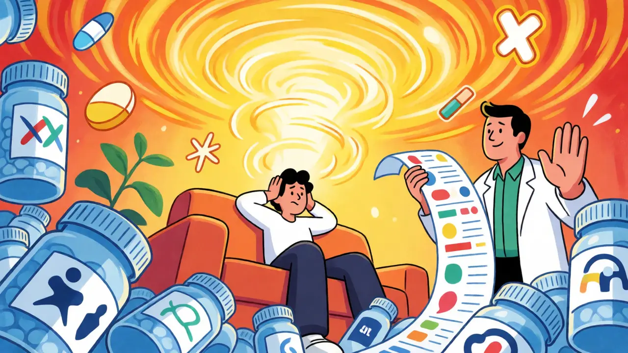 Cartoon depicting serotonin syndrome risks from mixing meds